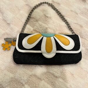 Isabella Fiore Black and Yellow Floral Shoulder Bag
